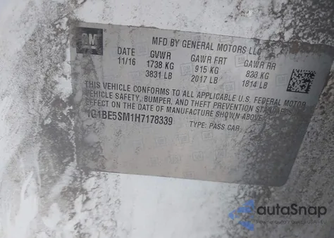 2017 Chevrolet Cruze Lt Auto from USA, damaged, VIN 1G1BE5SM1H7178339